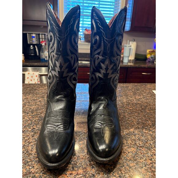 Dan Post Black Leather Cowboy Boots Size 8 1/2EW - Picture 2 of 8